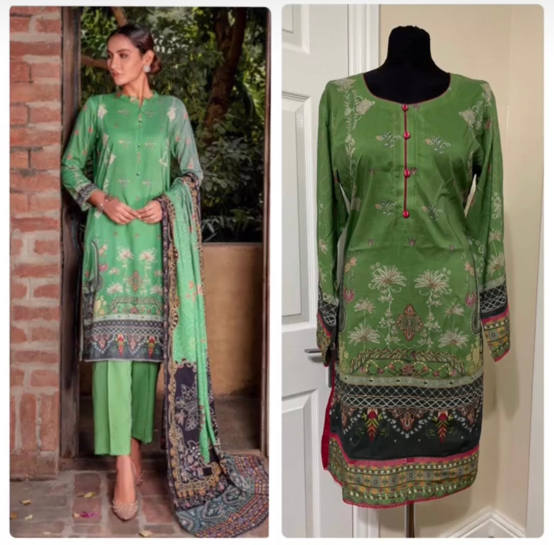 3 Piece Stitched Lawn Suit - Amaya Suits (Green)
