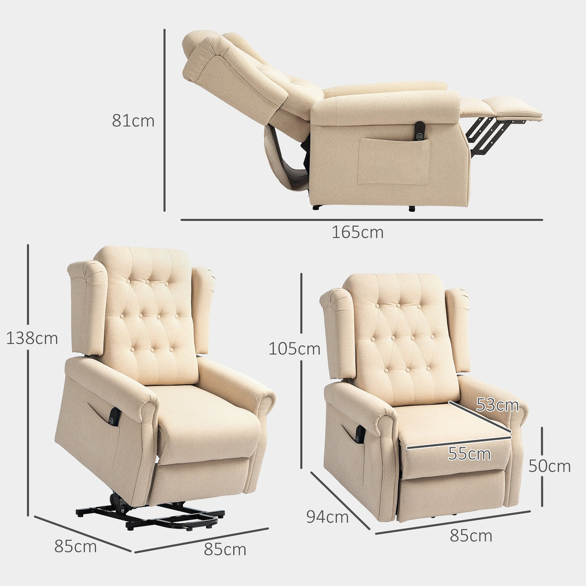 HOMCOM Power Lift Recliner Armchair with Wingback, Button Tufted, Beige