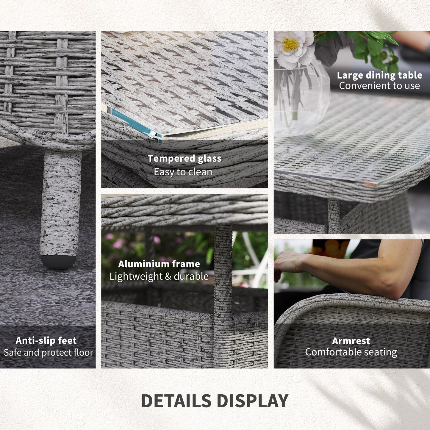 Outsunny 4 PCs Outdoor Rattan Sofa Set, Wicker Sectional Sofa Set Light Grey