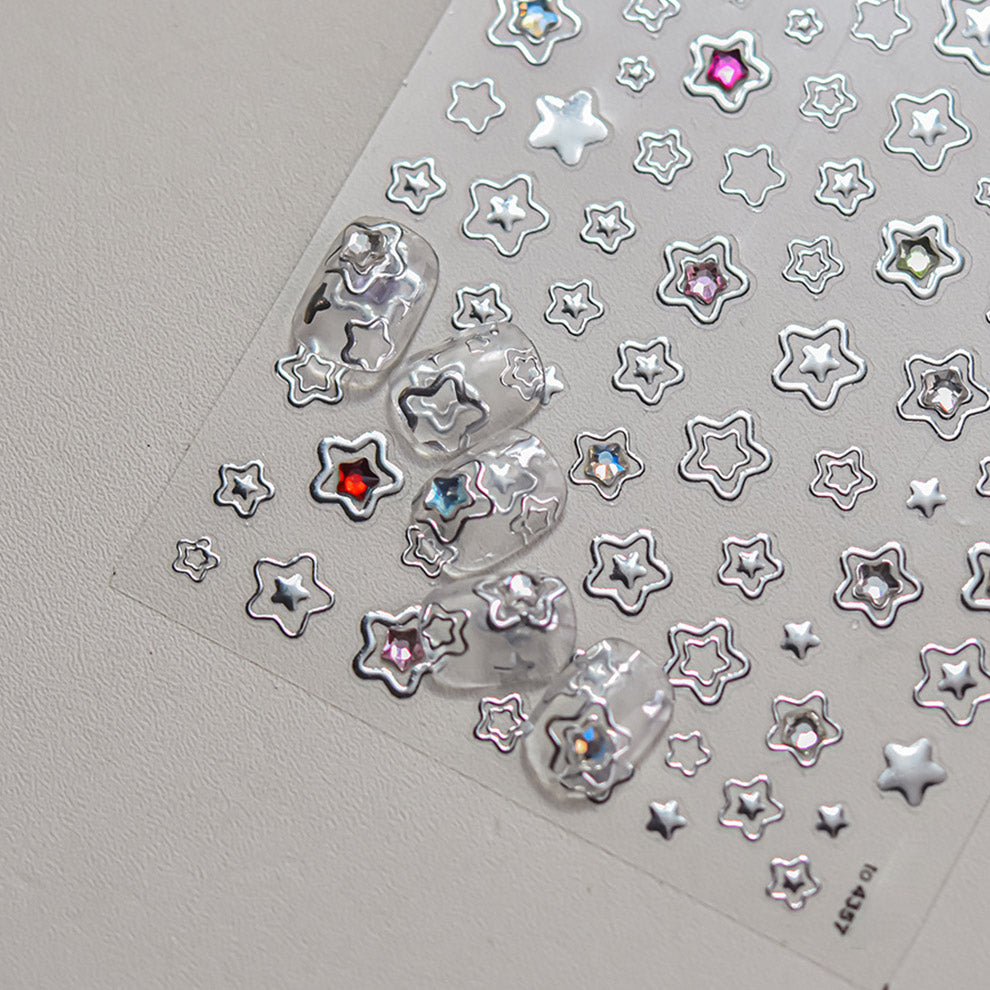 Hello Claws | Silver Star Heart 5D Nail Deco Sticker