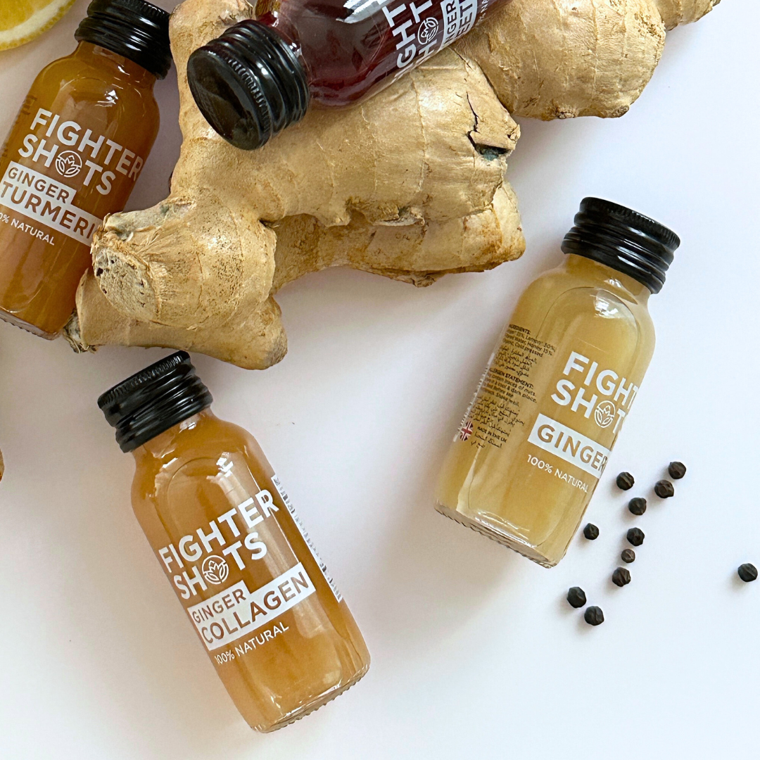 Fighter Shots Ginger + Marine Collagen Shot | 3,000mg Hydrolysed Collagen | 60ml | Single, 6-Pack or 12-Pack