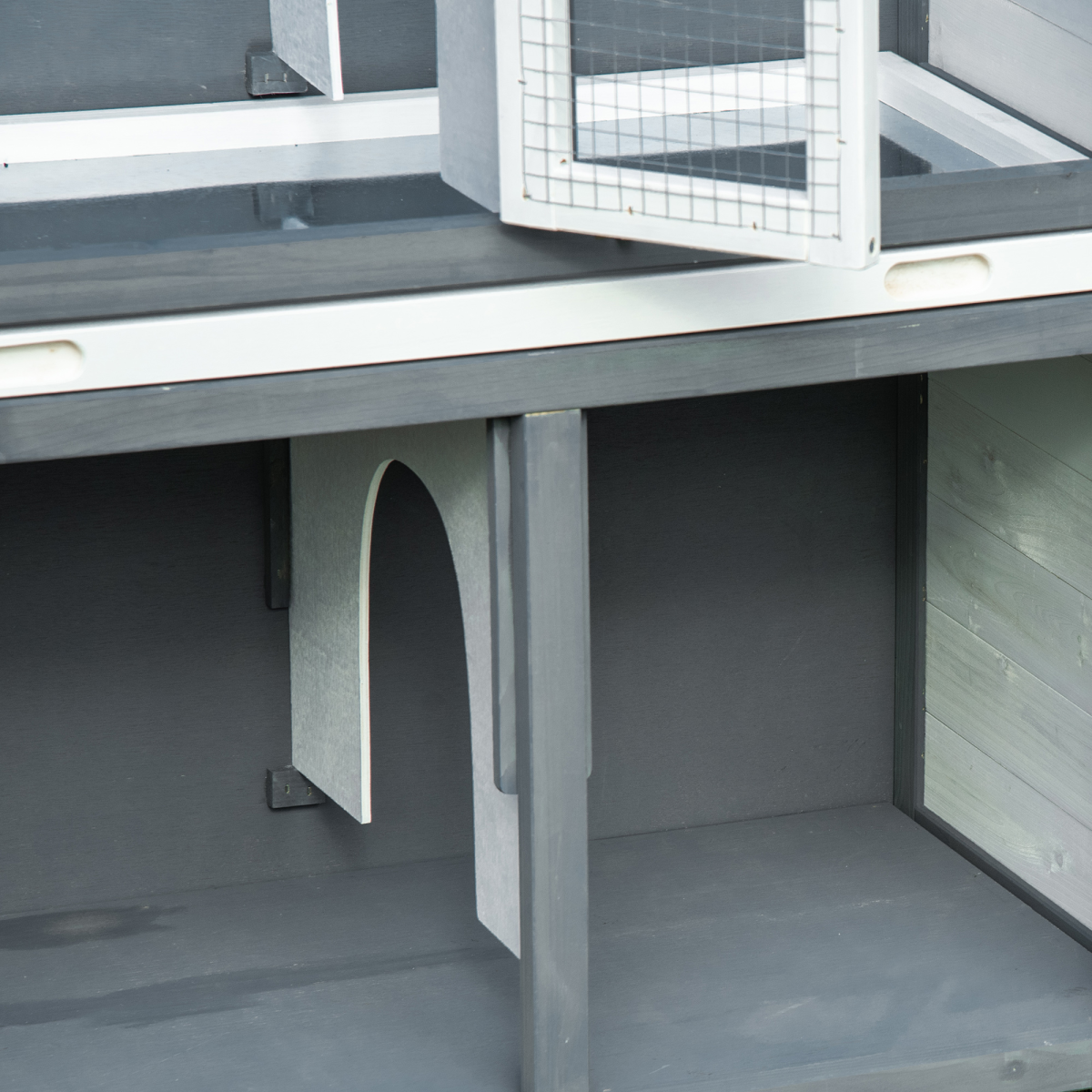 Two-Tier Wooden Rabbit Hutch Bunny Run w/ Openable Roof, Slide-Out Tray, Ramp