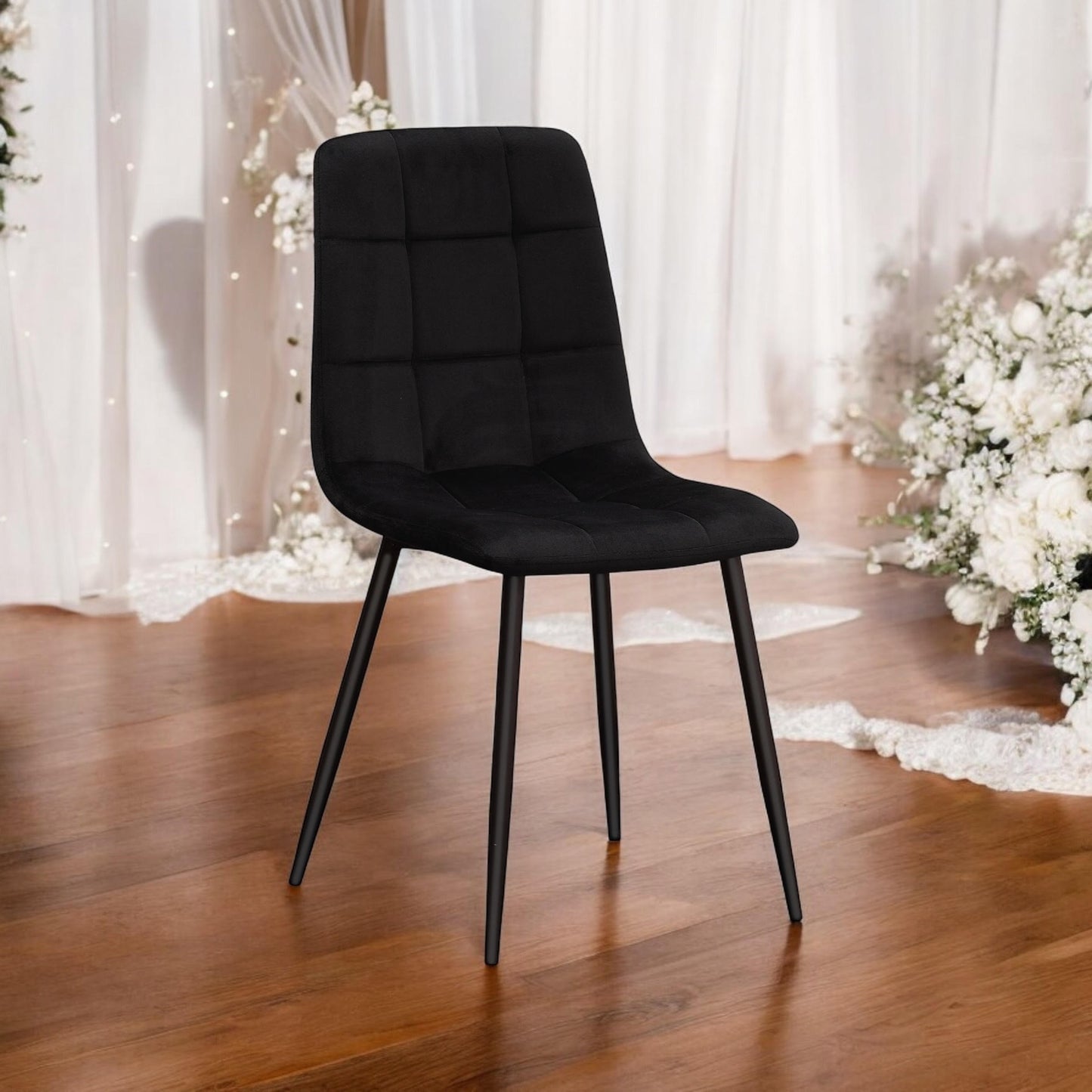 BLACK FABRIC CHAIR BLACK METAL LEGS