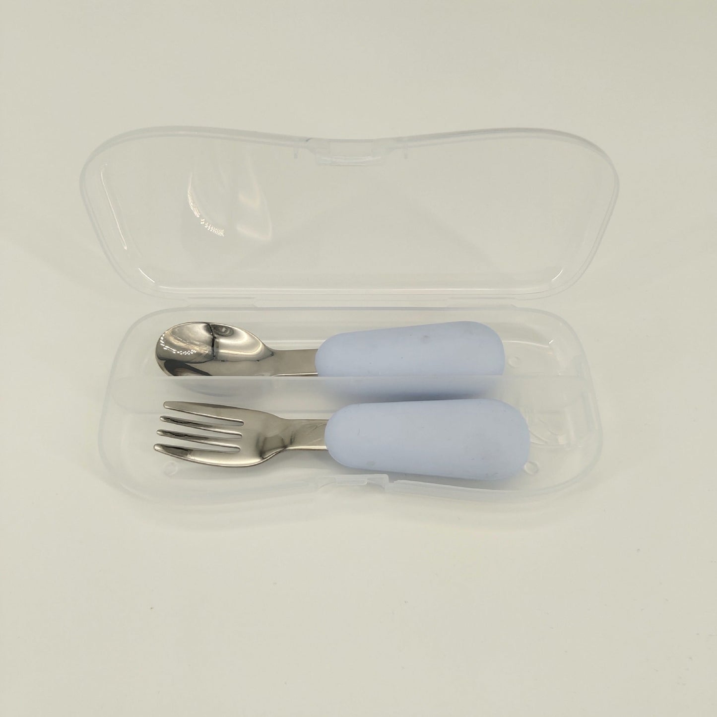 Stainless Steel Baby Spoon Fork Set - Short Handle Silicone Grip
