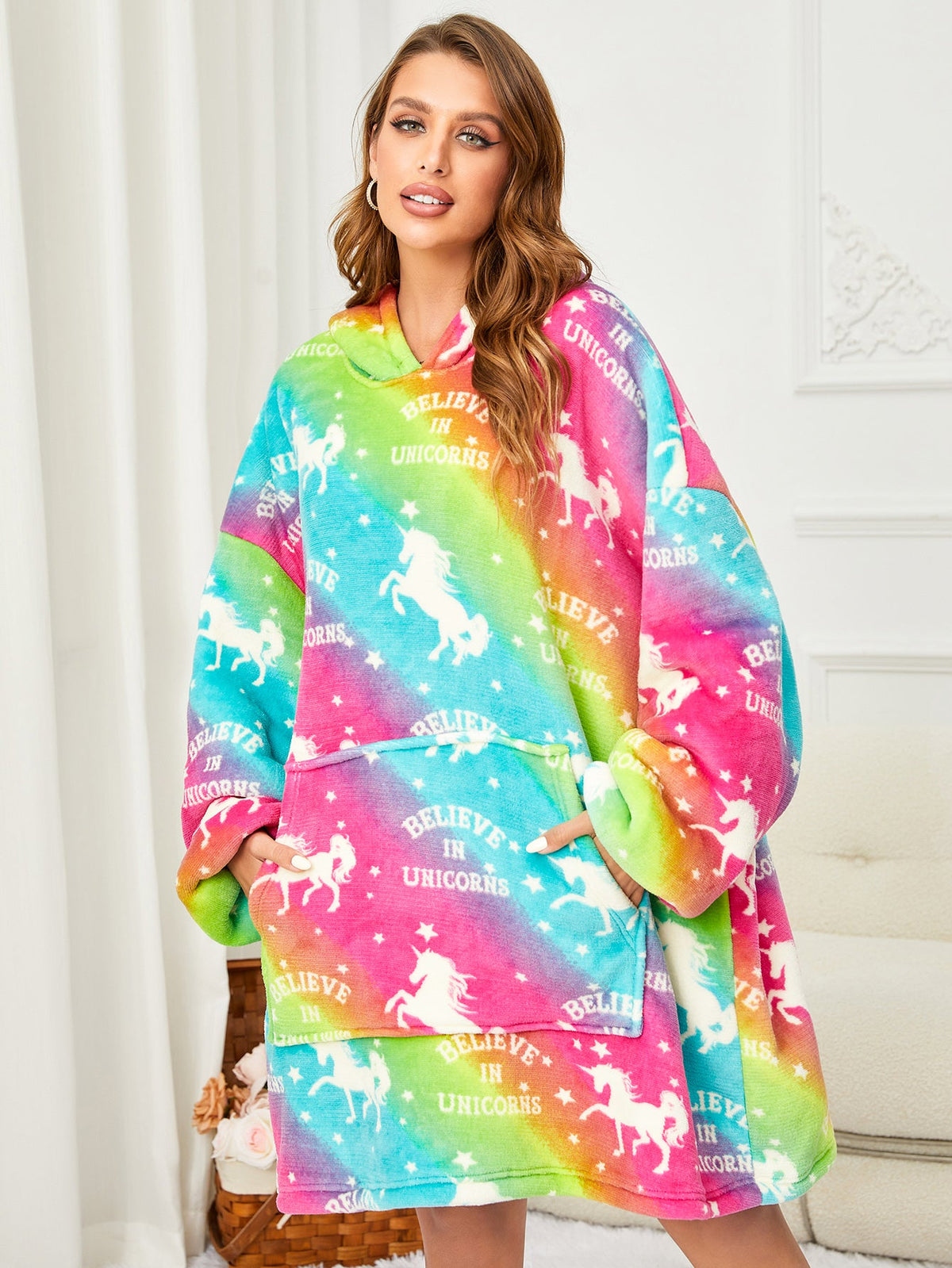 RONGTAI Oversized Wearable Blankets,Soft Plush Printed Sherpa Blanket Sweatshirt With Pockets,One Size Fits All
