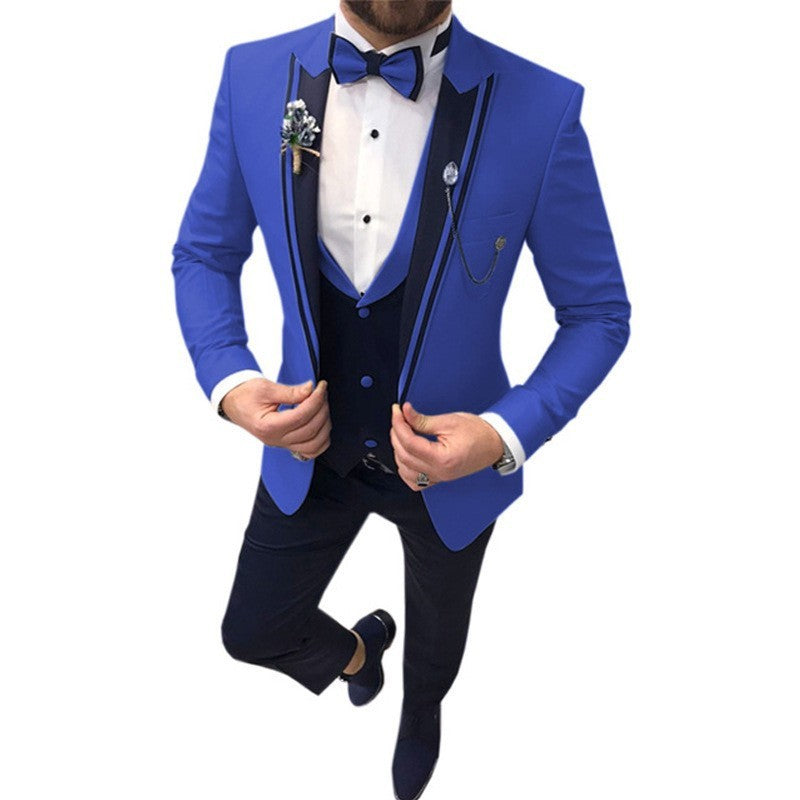 Men's Color Matching Business Casual Suit Three-piece Set
