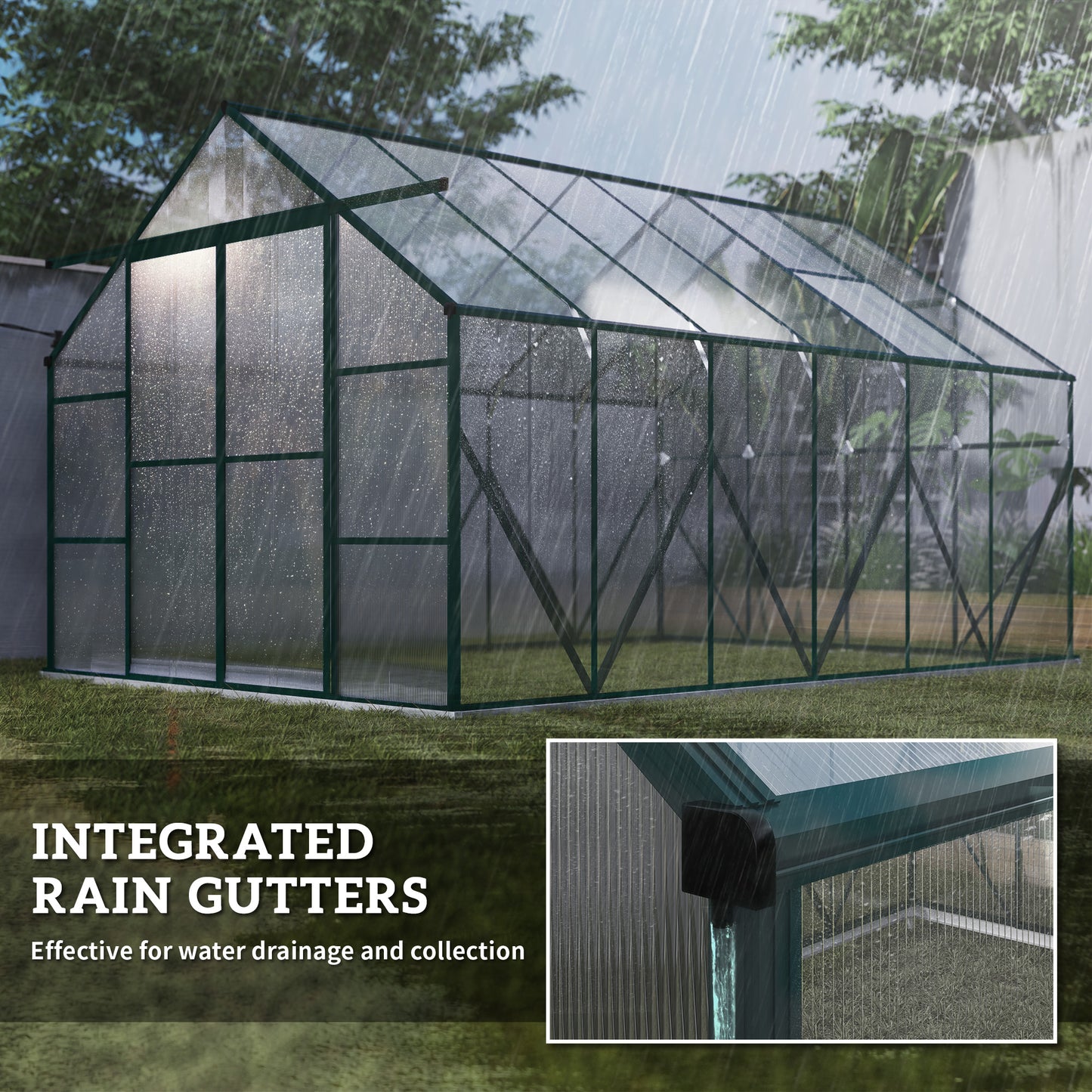 8x12ft Polycarbonate Walk-in Greenhouse Outdoor Double Sliding Door Outsunny
