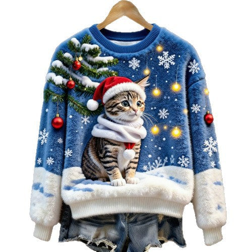 Digital-printed Christmas-patterned Women's Flannel Hoodie