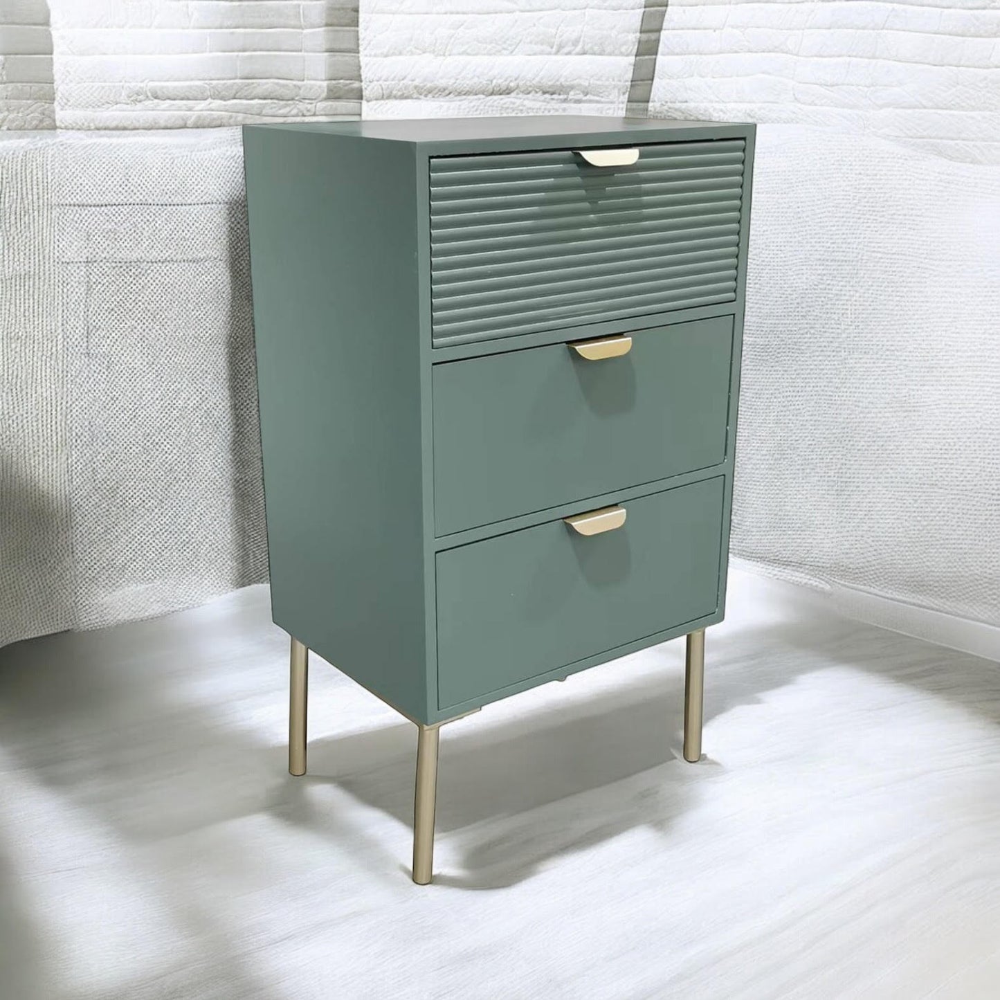 75CM GREEN WOODEN 3 DRAWER CHEST OF DRAWER