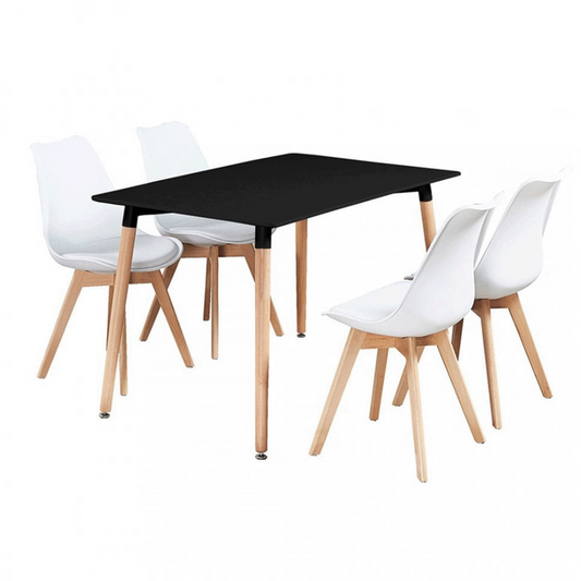 5PCs Dining Set - a Black Halo Dining Table & Set of 4 Lorenzo Tulip chairs with Padded Seat