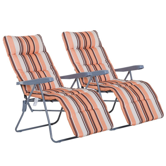 Outsunny  2Pc Folding Sun Loungers Set-Orange/Brown Orange & White 60cm x 75cm x 102cm