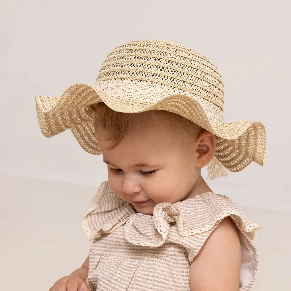 HelloBaby Ribbon Trim Straw Baby Hat (12 Months to 1-4 Years)