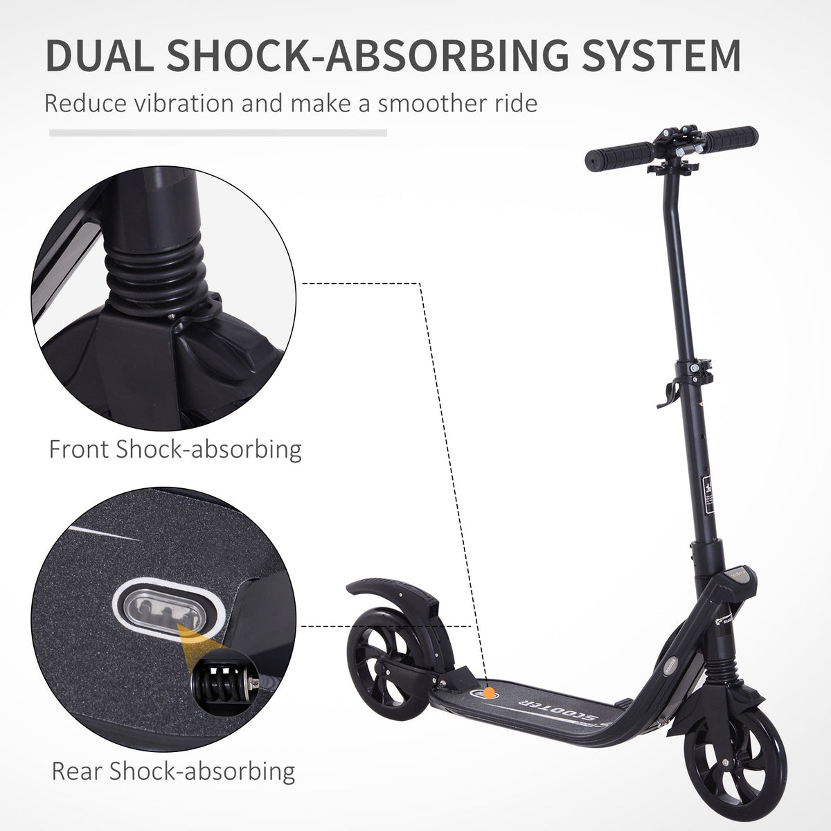 HOMCOM Folding Kick Scooter Hight-Adjustable Urban Scooter w/Rear Brake Black