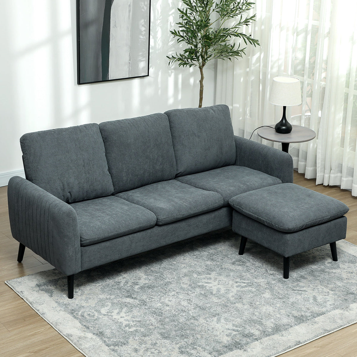 HOMCOM 3 Seater Corner Sofa Couch Settee with Chaise Lounge, Charcoal Grey