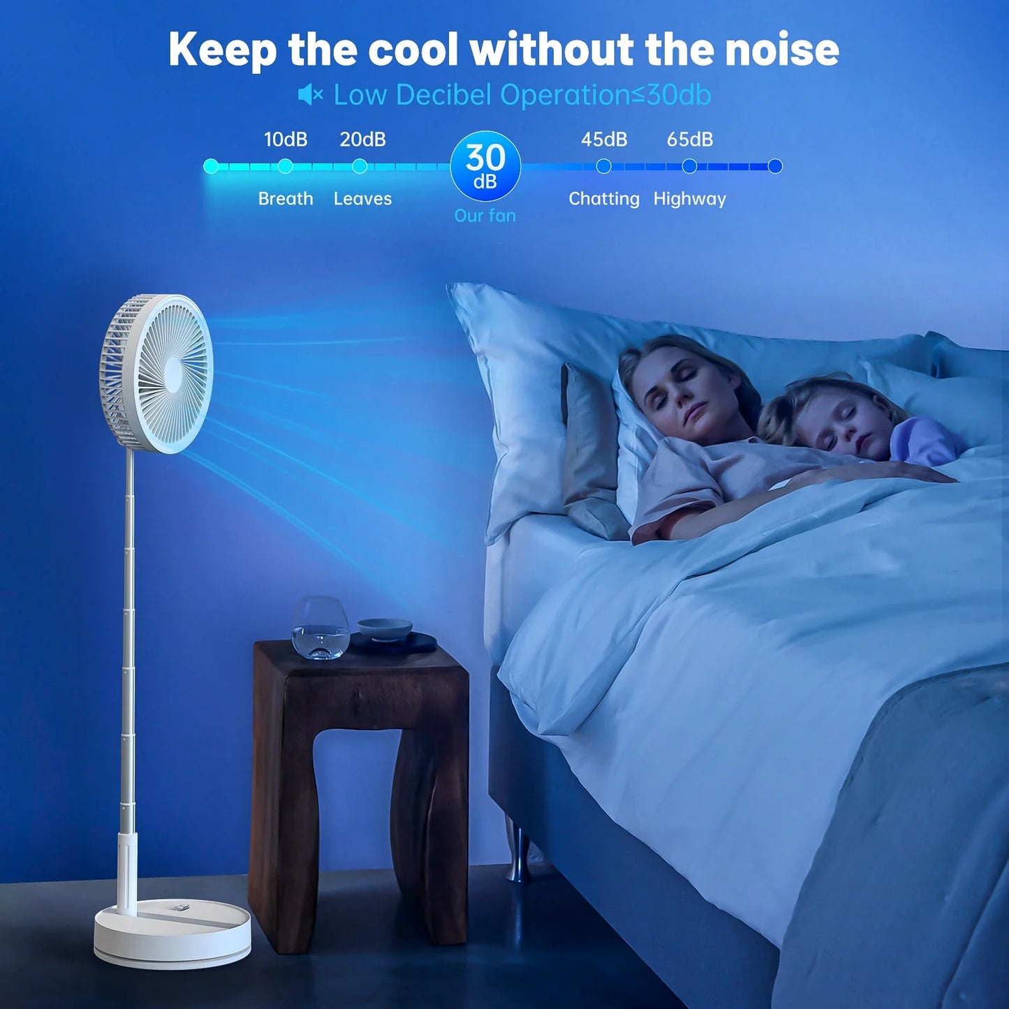 9" Foldable Rechargeable Fan Retractable Portable Mini Electric Fan with 7200mAh Battery & Remote Control for Home office