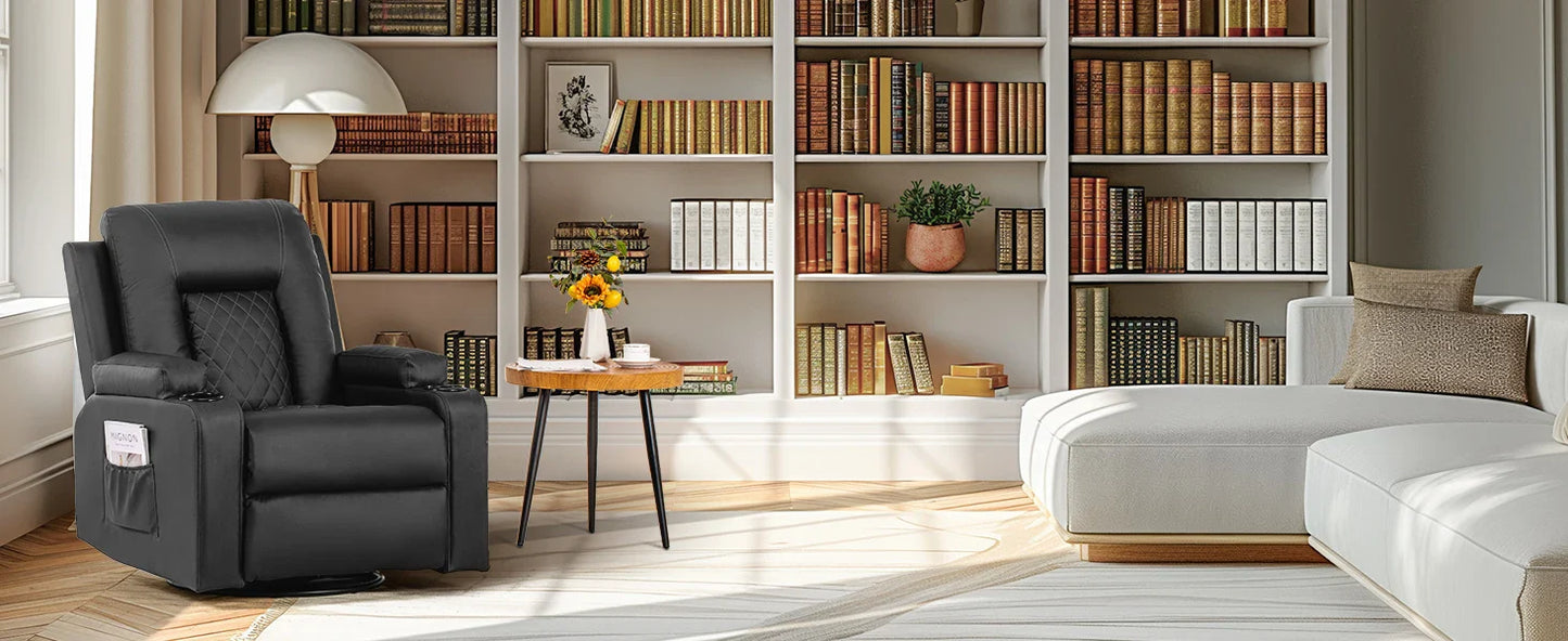 COMHOMA Recliner Armchair Rocker Reclining Chair with Massage & Heat Padded Seat Extended Footrest Oversized Swivel Lounge Sofa