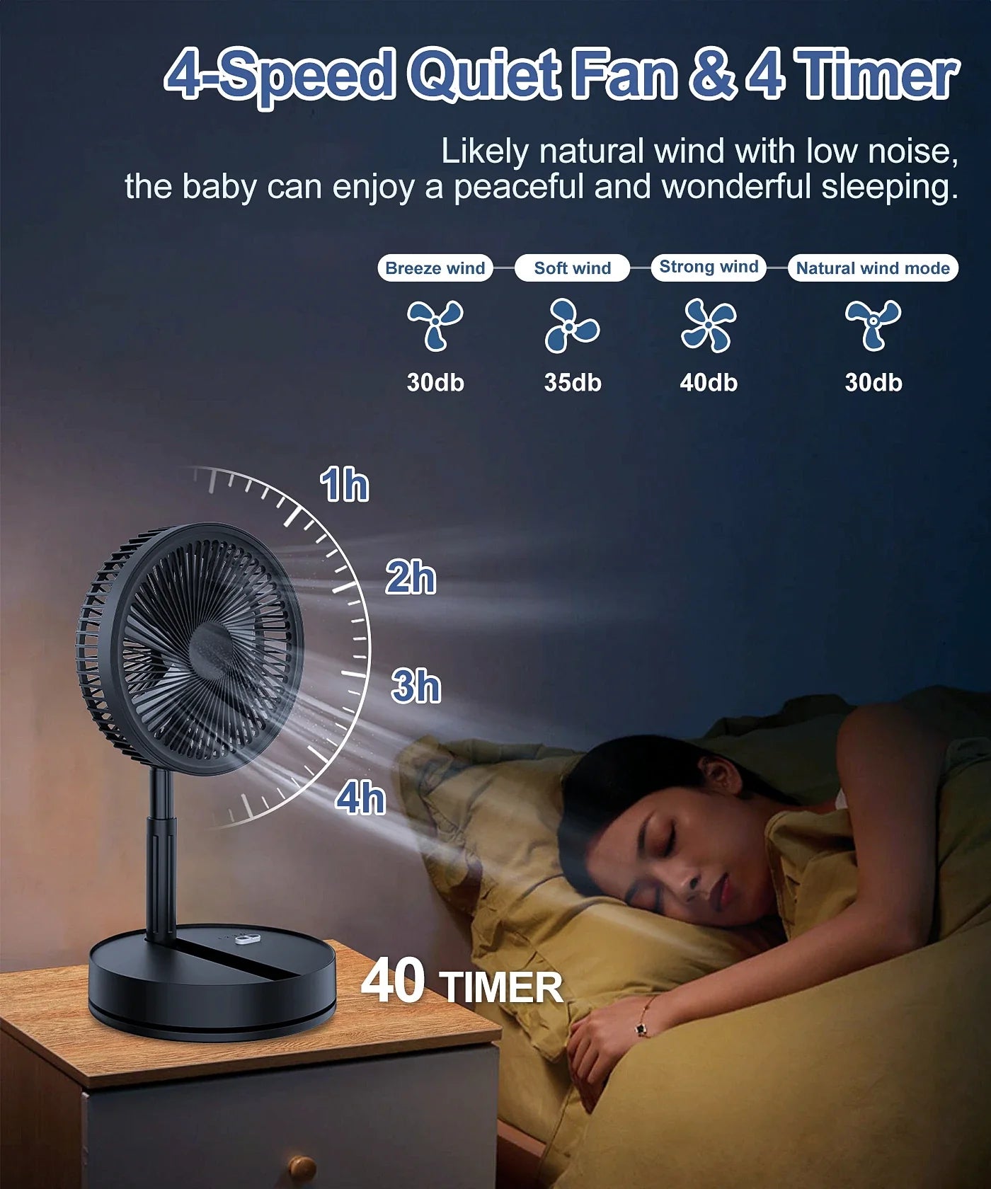 9" Mini Folding Portable Fan Air Cooler USB Rechargeable Wireless Floor Standing Fan Remote Control for Camping  Desk Home