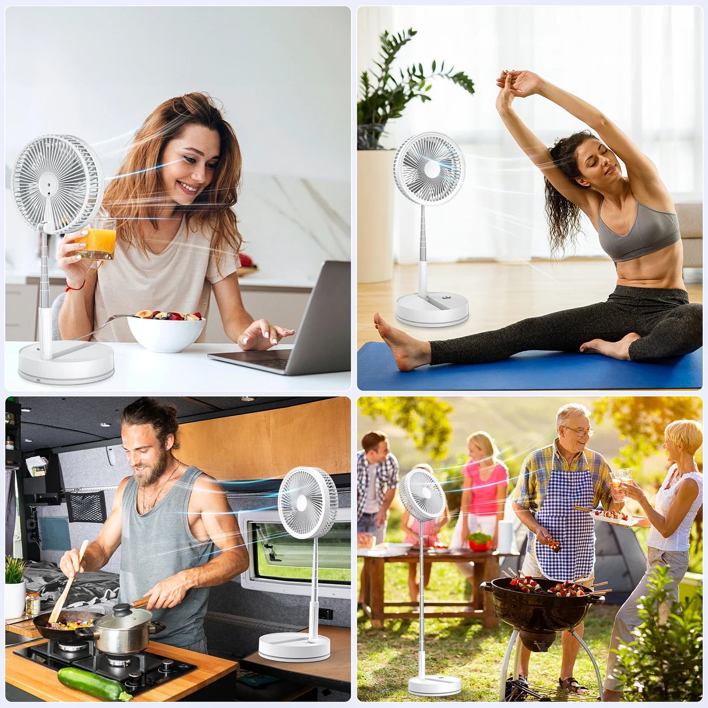 9" Foldable Rechargeable Fan Retractable Portable Mini Electric Fan with 7200mAh Battery & Remote Control for Home office