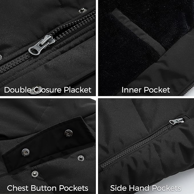 Mens Winter Parka Jacket Puffer Coat Thick Cotton Hooded Black, Size L