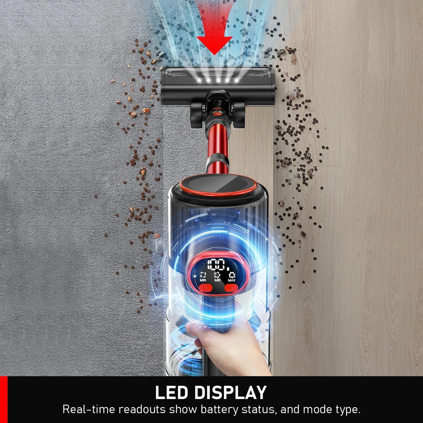 30Kpa 350W Handheld Cordless Vacuum Cleaner 8 IN 1 Powerful Suction Stick Vacuum 1.5L Dust Cup for Pet Hair/Carpet/Hard Floor