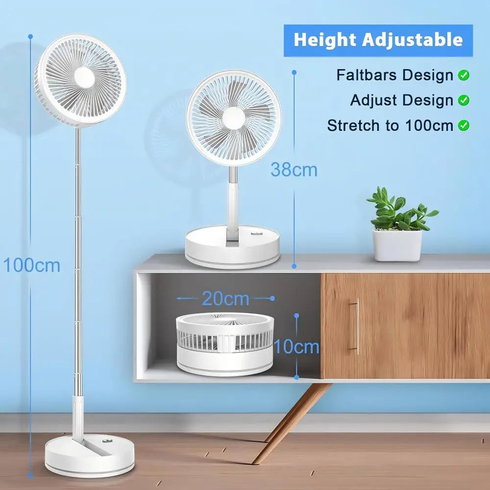 9" Mini Folding Portable Fan Air Cooler USB Rechargeable Wireless Floor Standing Fan Remote Control for Camping  Desk Home