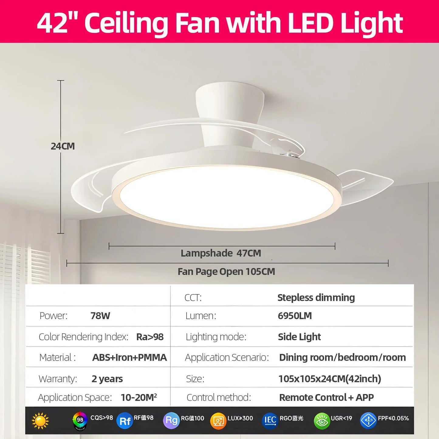 Modern Invisible Ceiling Fan with LED Light DC motor Large Air