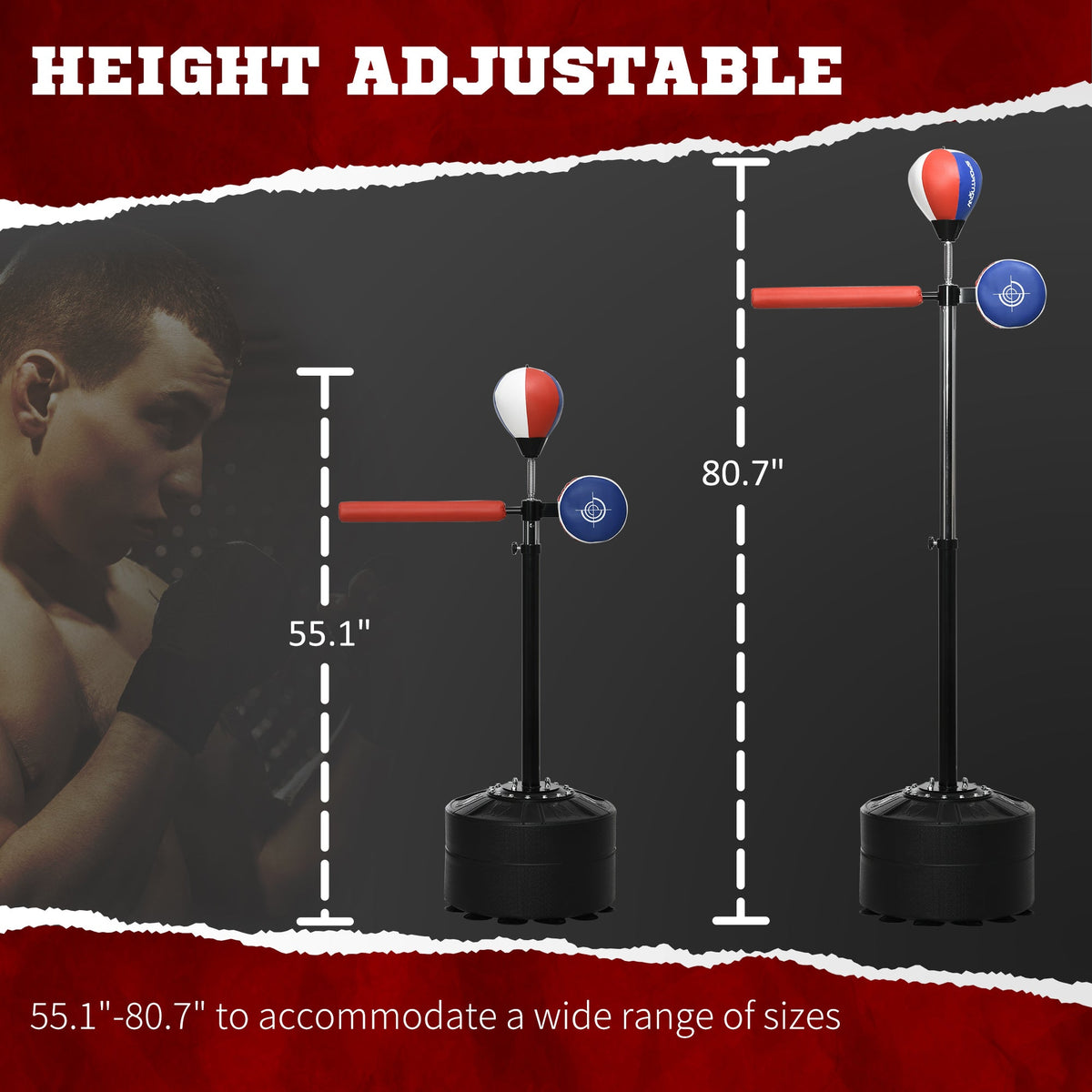 SPORTNOW Adjustable Speed Bag with Stand, Reflex Bar, Multicolour