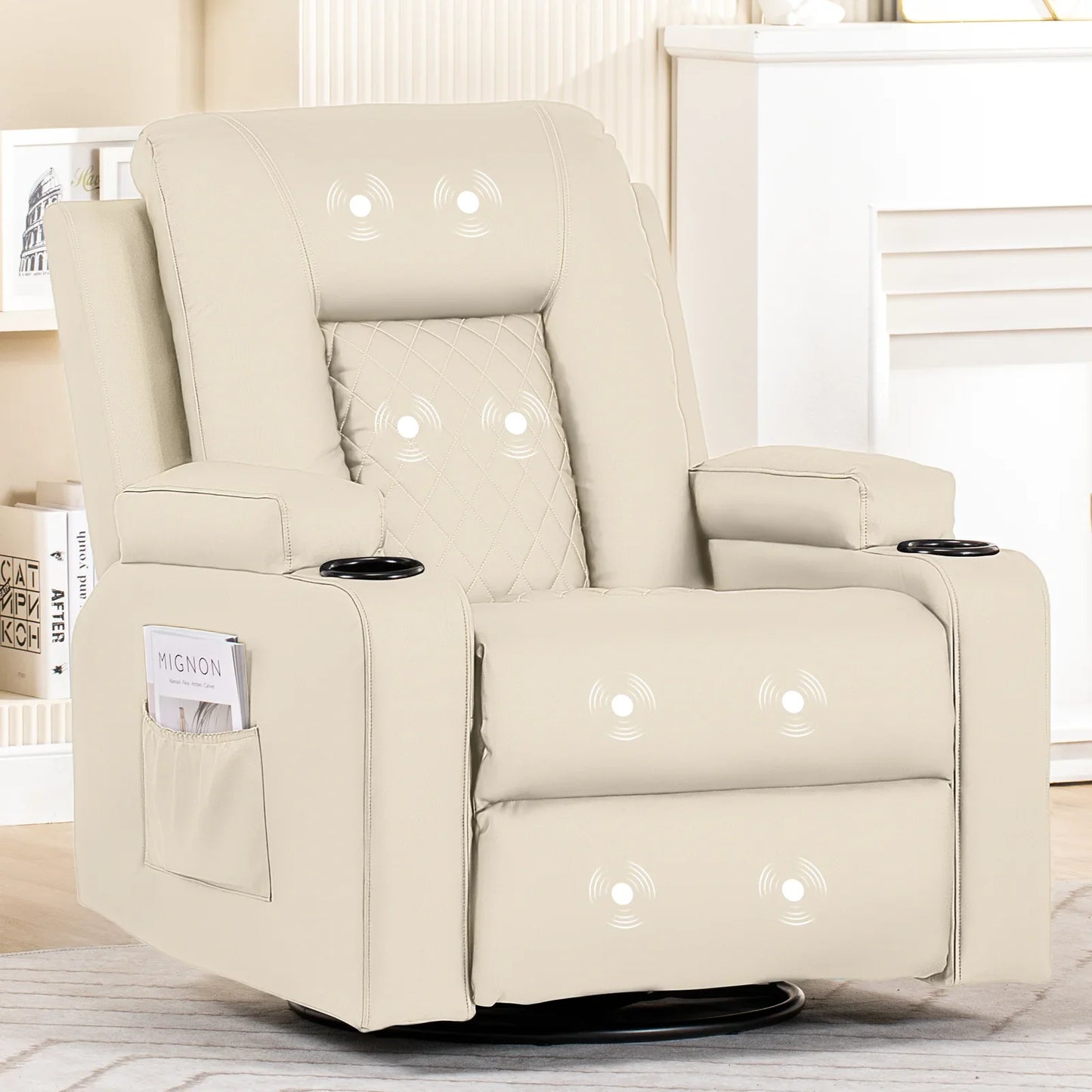 COMHOMA Recliner Armchair Rocker Reclining Chair with Massage & Heat Padded Seat Extended Footrest Oversized Swivel Lounge Sofa