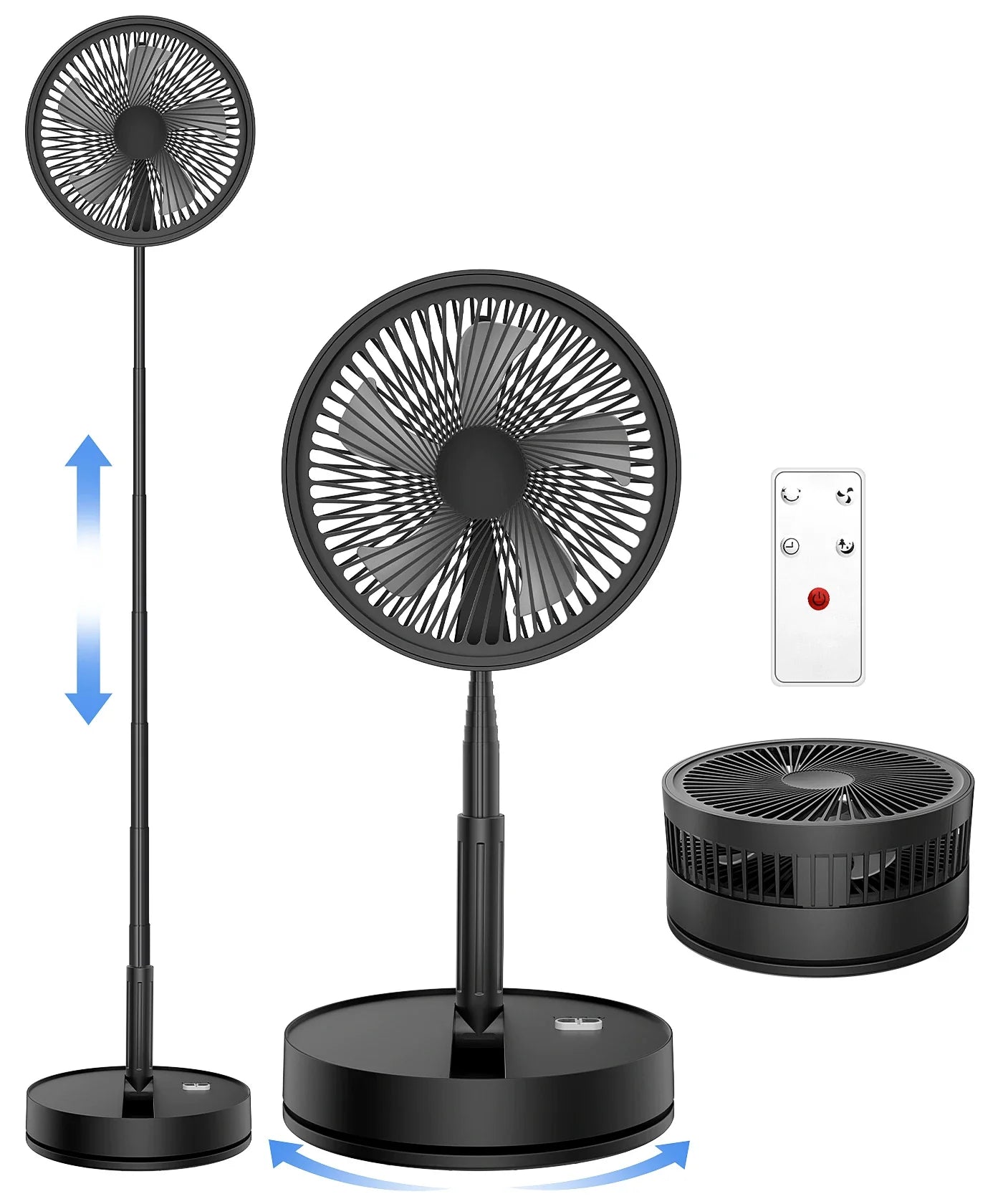9" Mini Folding Portable Fan Air Cooler USB Rechargeable Wireless Floor Standing Fan Remote Control for Camping  Desk Home