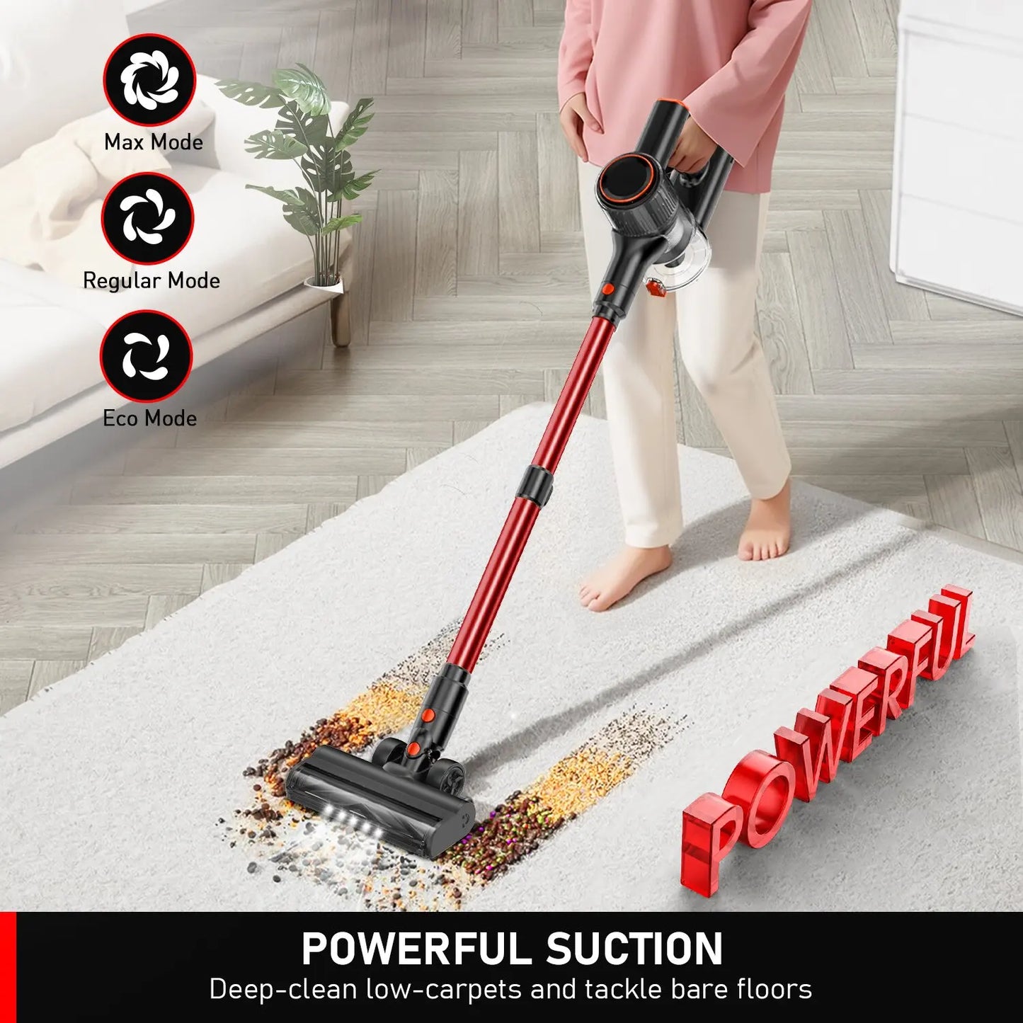 30Kpa 350W Handheld Cordless Vacuum Cleaner 8 IN 1 Powerful Suction Stick Vacuum 1.5L Dust Cup for Pet Hair/Carpet/Hard Floor