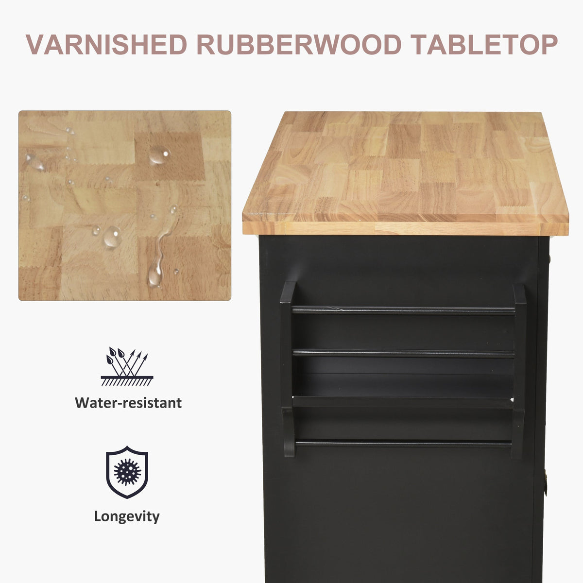 HOMCOM Rolling Kitchen Island Cart with Rubber Wood Top