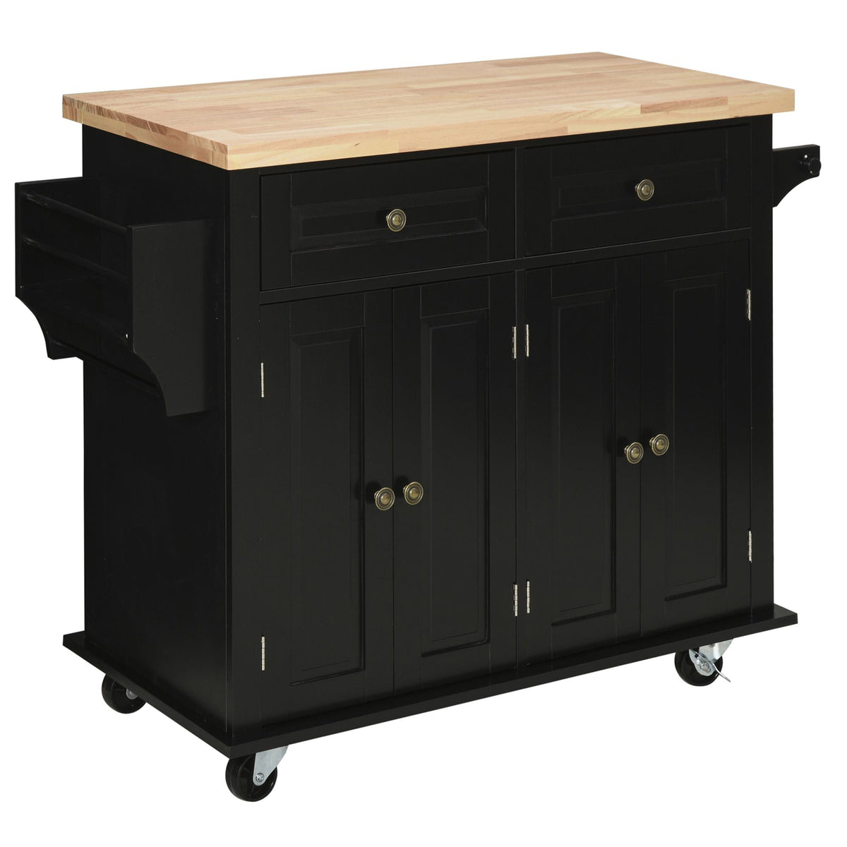 HOMCOM Rolling Kitchen Island Cart with Rubber Wood Top