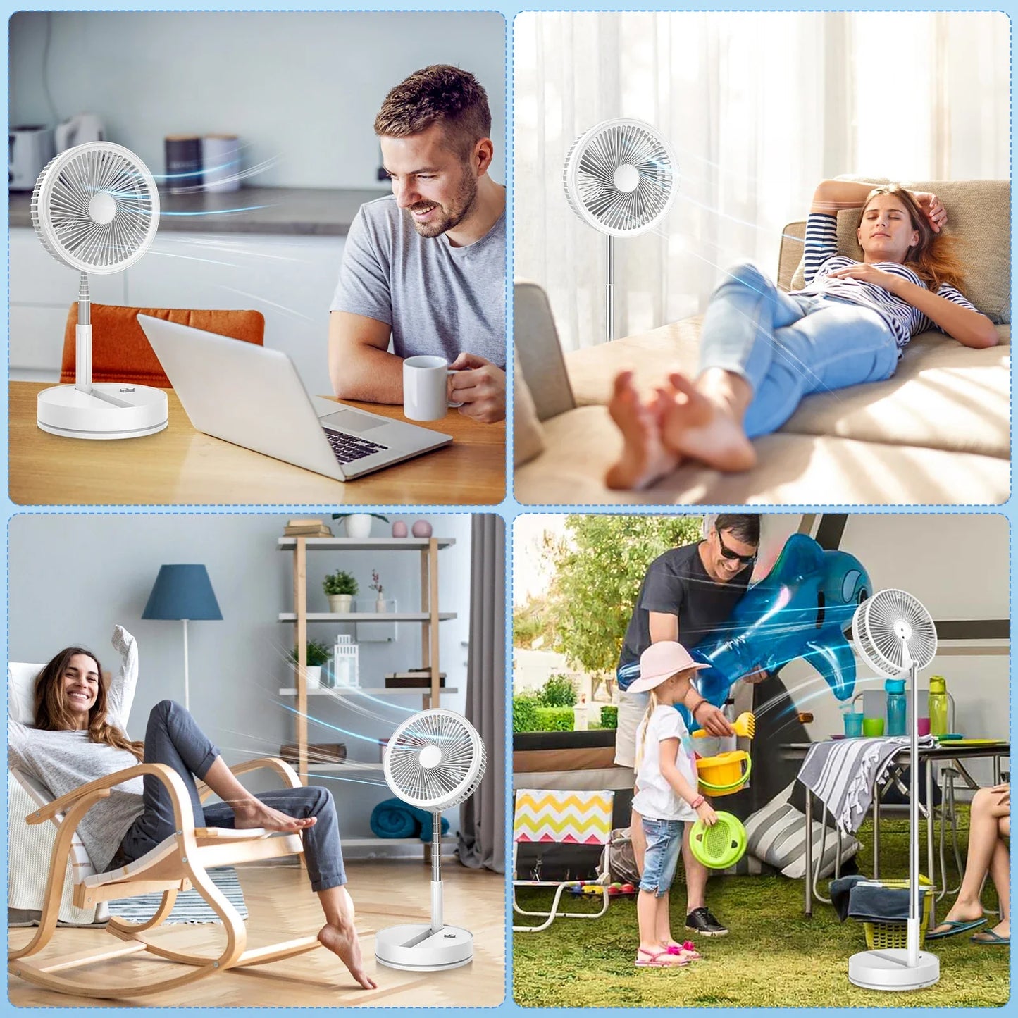 9" Foldable Rechargeable Fan Retractable Portable Mini Electric Fan with 7200mAh Battery & Remote Control for Home office