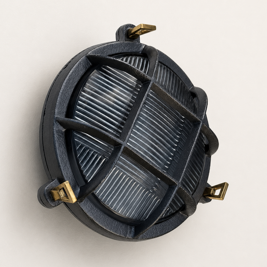 Wroxham Cast Pewter Caged Nautical Bulkhead Wall Light Industrial Ceiling Fixture