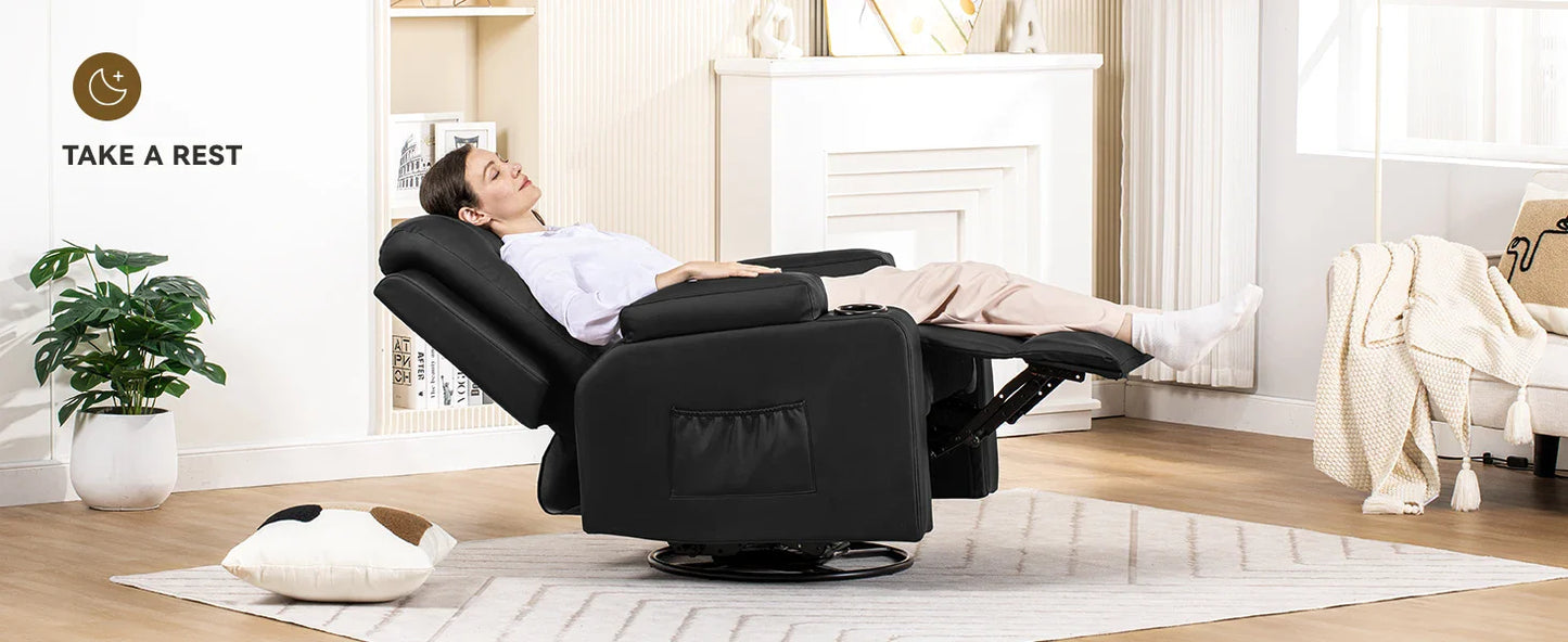 COMHOMA Recliner Armchair Rocker Reclining Chair with Massage & Heat Padded Seat Extended Footrest Oversized Swivel Lounge Sofa