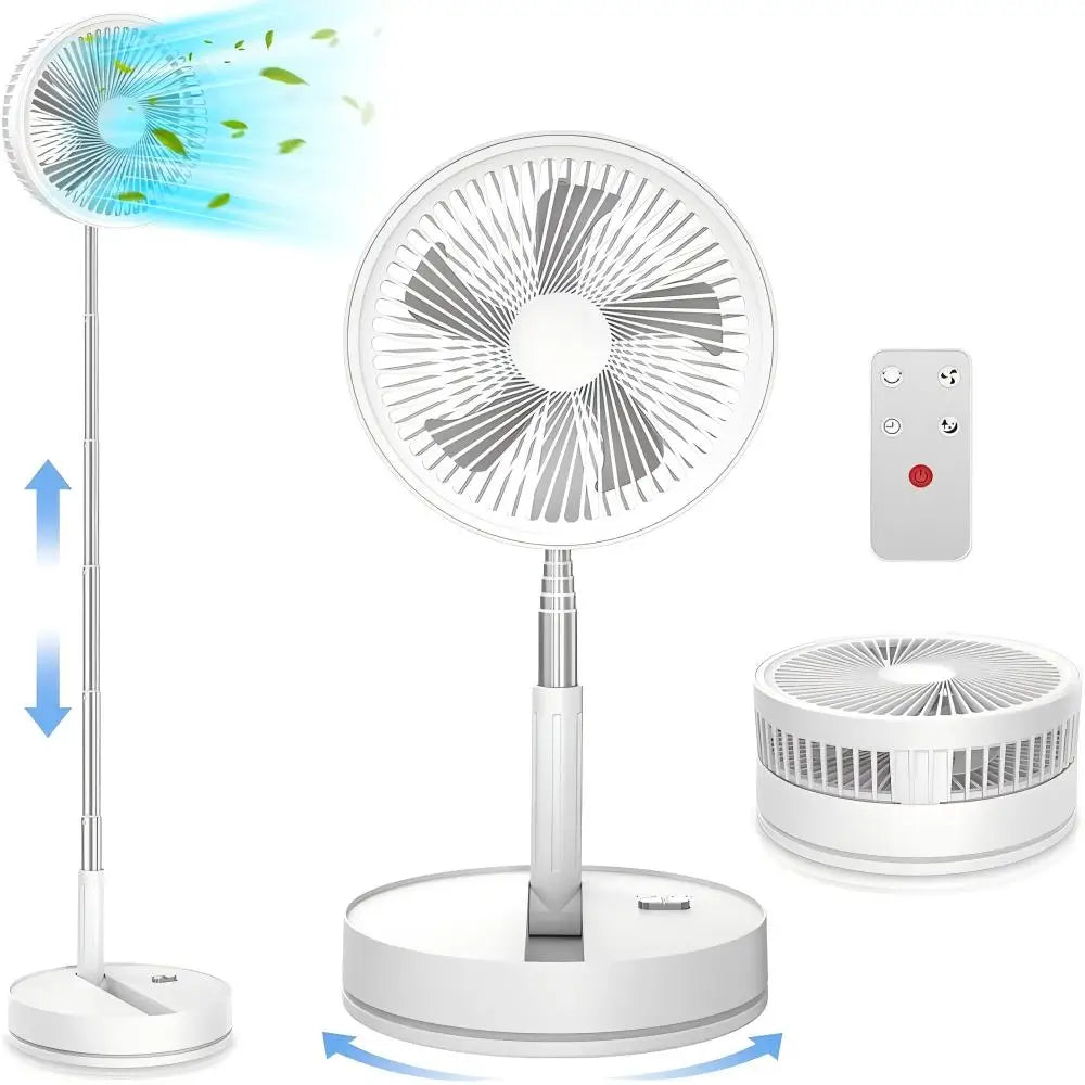 9" Foldable Rechargeable Fan Retractable Portable Mini Electric Fan with 7200mAh Battery & Remote Control for Home office