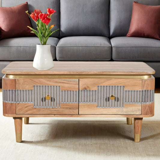 Berkley Acacia Wood 2 Drawers Coffee Table