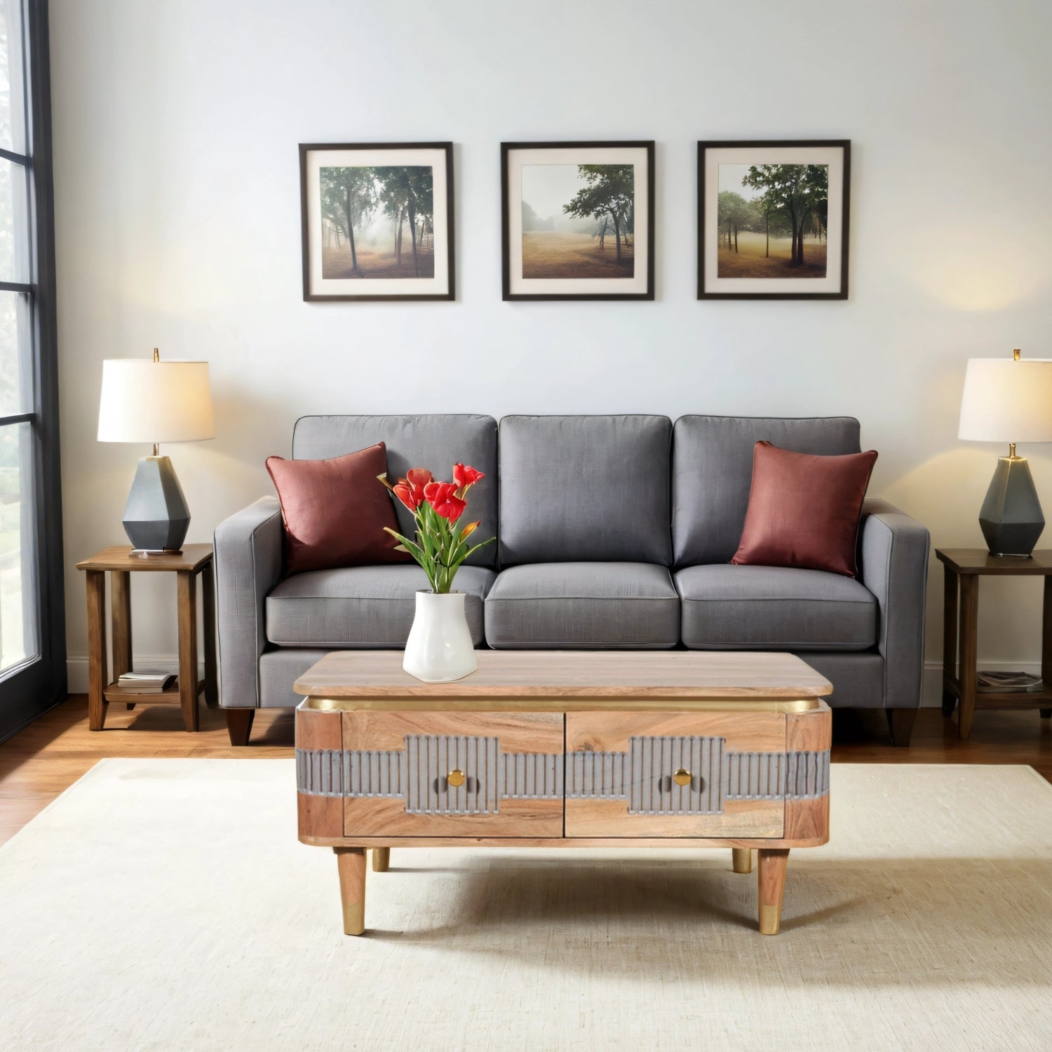 Berkley Acacia Wood 2 Drawers Coffee Table