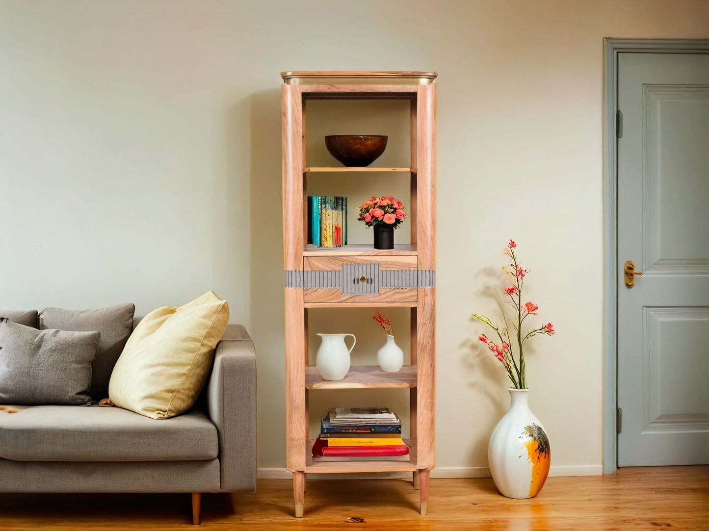 Berkley Acacia Wood 1 Drawers Open Bookcase