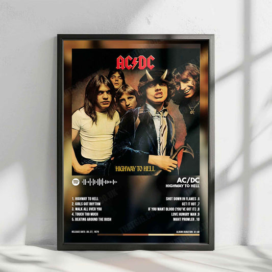 AC/DC "Highway to Hell" Album Cover Poster - with Complete Tracklist