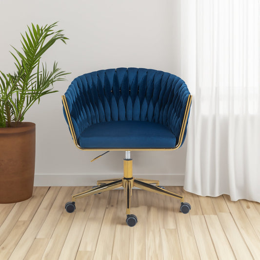 Modern design with wheeled backrest is a hand woven dressing chair that can be adjusted for 360 ° rotation height (BLUE)