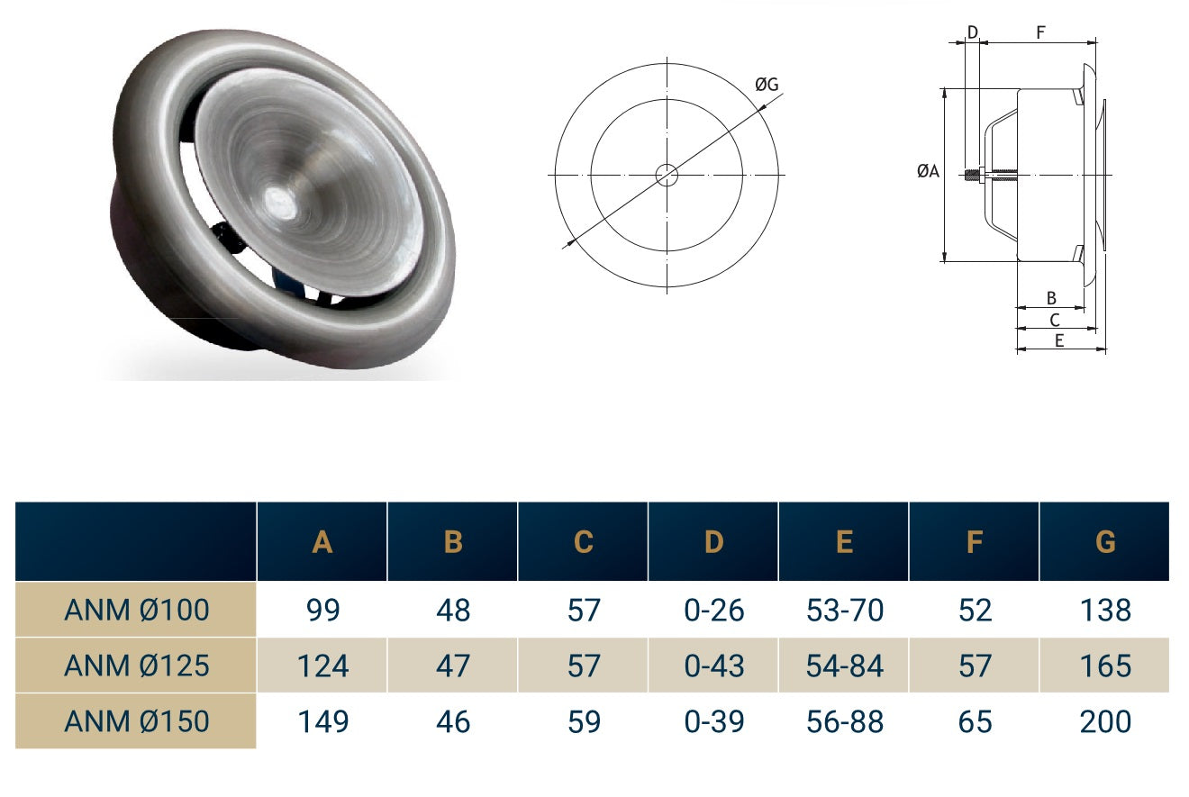 White Metal Extract Ceiling Valve 125mm - Anemostat EV for Home and Garden Use