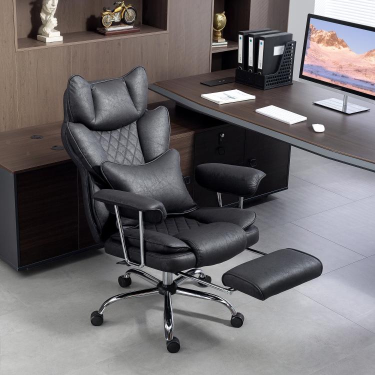 Leathaire Reclining Office Chair with Lumbar Support Pillow - Black