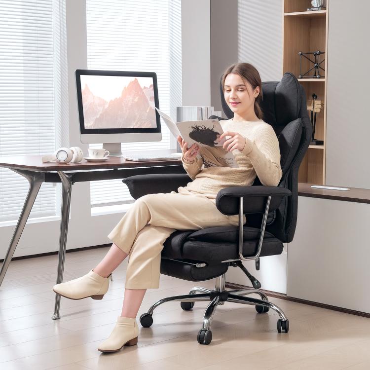 Leathaire Reclining Office Chair with Lumbar Support Pillow - Black