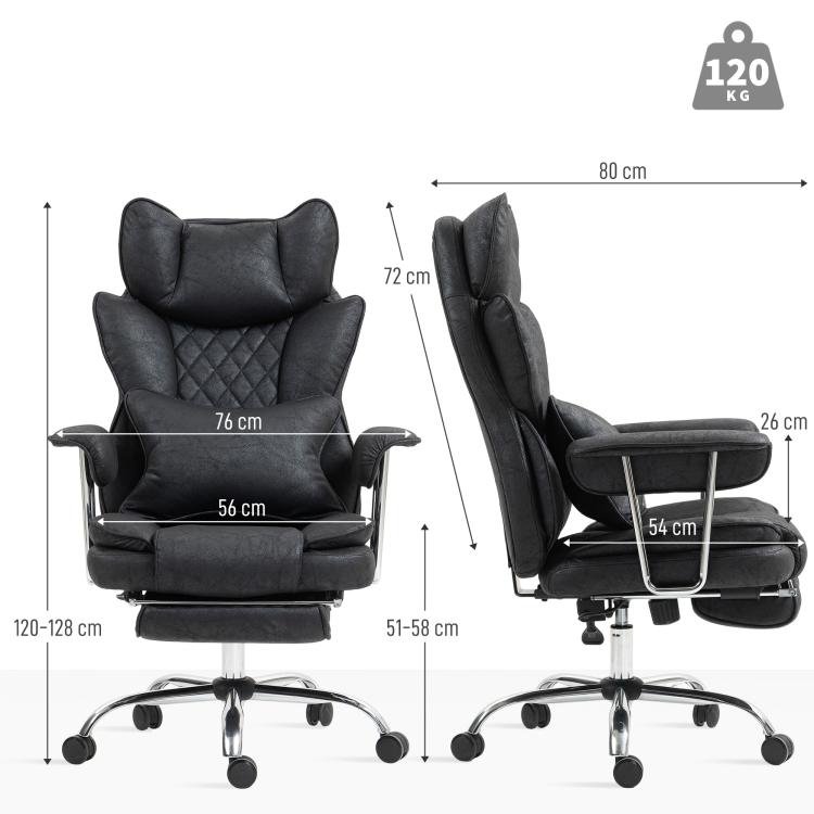 Leathaire Reclining Office Chair with Lumbar Support Pillow - Black