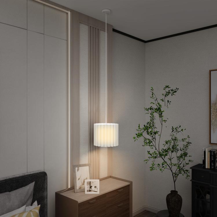 Linen Pendant Light, Bedside Ceiling Lamps with E27 Bulb, Modern Hanging Lights for Living Room, Bedroom, Kitchen, Hallway, White
