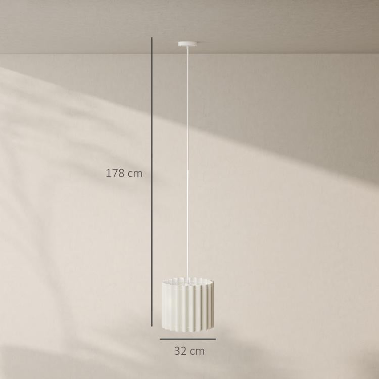 Linen Pendant Light, Bedside Ceiling Lamps with E27 Bulb, Modern Hanging Lights for Living Room, Bedroom, Kitchen, Hallway, White