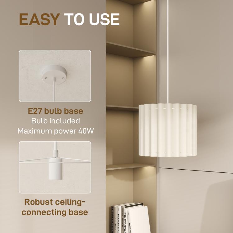 Linen Pendant Light, Bedside Ceiling Lamps with E27 Bulb, Modern Hanging Lights for Living Room, Bedroom, Kitchen, Hallway, White