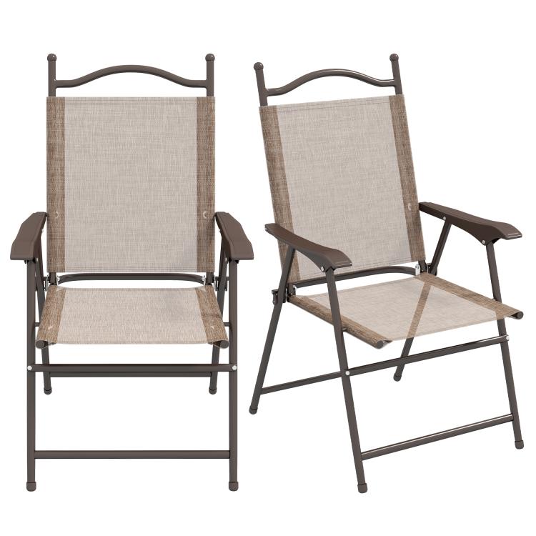 Set of Two Folding Garden Chairs, with Fabric Mesh Seats - Mixed Brown