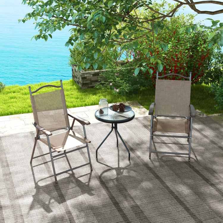 Set of Two Folding Garden Chairs, with Fabric Mesh Seats - Mixed Brown